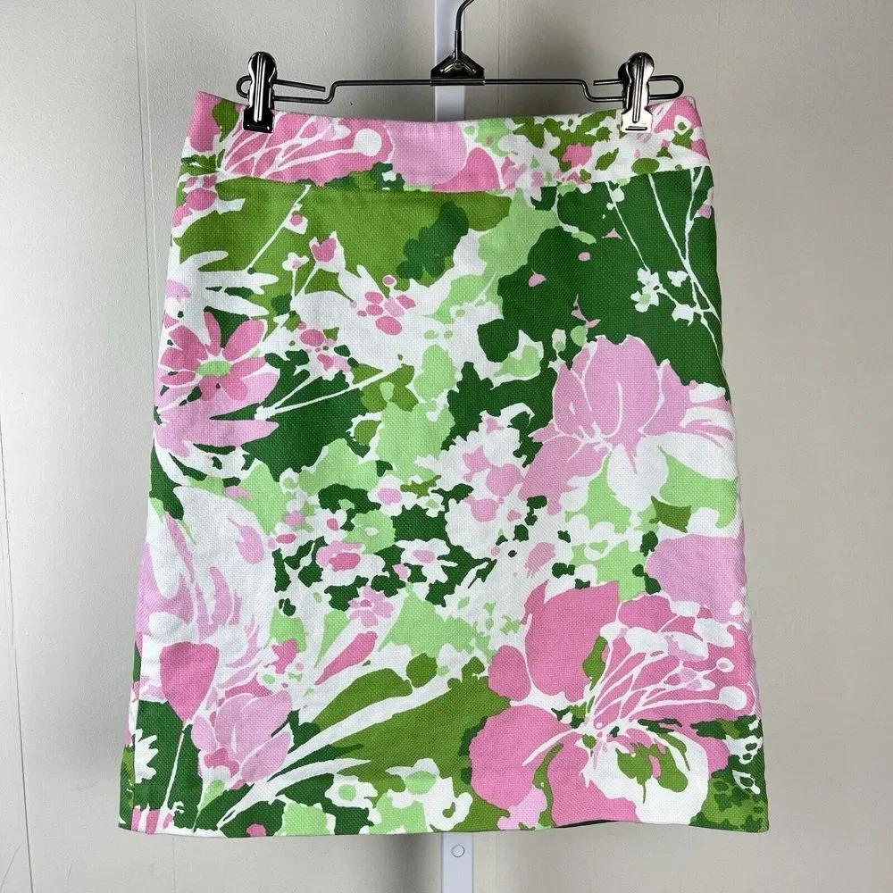 Talbots Petites‎ Pencil Skirt Floral Green Pink Womens Size 2P